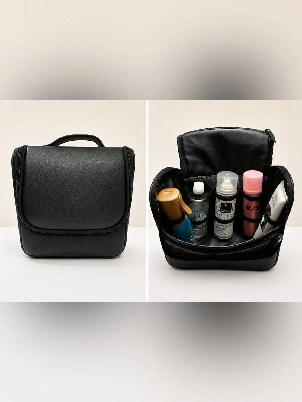 Stackers Black Hanging Washbag Travel Toiletry Bag Makeup Cosmetic Organizer